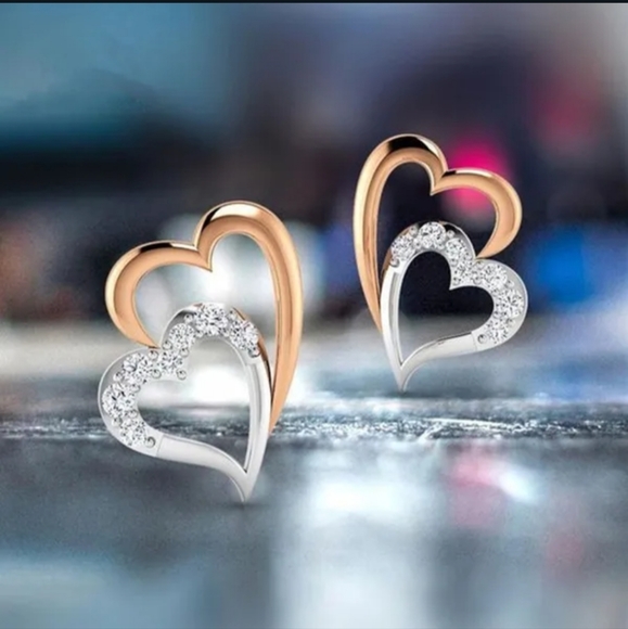 Chic CZ Inlaid Crystal Floral Hollow Heart Earrings